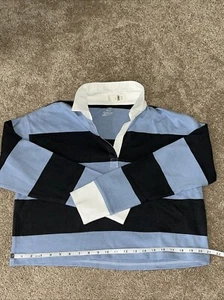 Aerie Cropped Oversized Collared Long Sleeve Rugby Striped Shirt XS NWT! - Picture 1 of 10