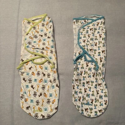 Lote de 2 SwaddleMe Algodão Tamanho Grande Azul Branco Verde Zoológico Animais e Cães  - Imagem 1 de 4