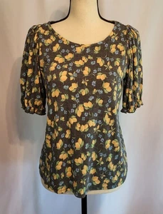 Lauren Conrad Top Puff Sleeve Lemon Print Gray Size S ~Adorable~ - Picture 1 of 9
