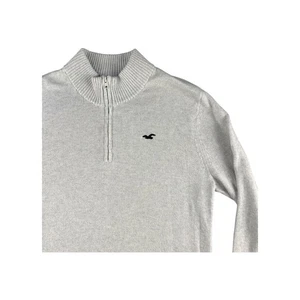 Hollister Quarter Zip Sweater Light Gray Ribbed Knit LongSleeve Mens Size Medium - Picture 1 of 6