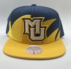 Men's Mitchell & Ness Gold/Navy Marquette Golden Eagles Sharktooth Snapback Hat - Picture 1 of 9