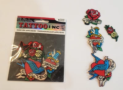 NUEVO Floral Tattoo Inc. Juego de 10 Apliques para Planchar - Rosa Flores Corazón de Pájaro Foto 1 de 4