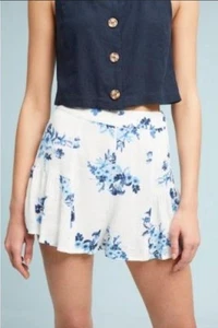 Pantalones Cortos Anthropologie Moon River Florales Talla Pequeña Azul Blanco Cremallera Lateral Nuevos $78 Etiqueta - Imagen 1 de 7