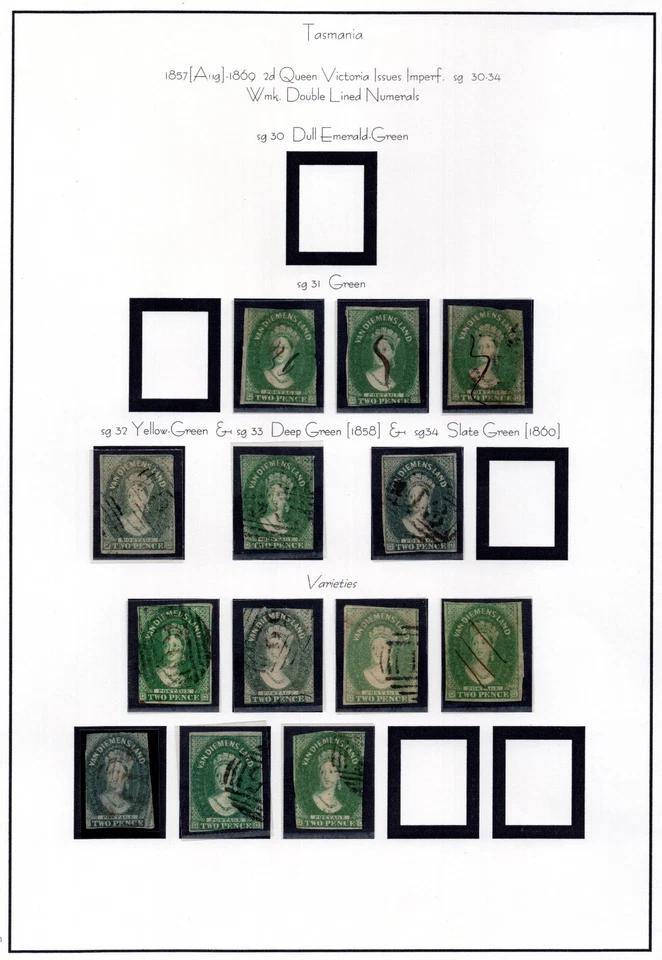AUSTRALIA TASMANIA 1857 SPECIALIZED LOT OF 13 TWO PENCE ISSUES S.G. #30-34 - Image 1 of 1