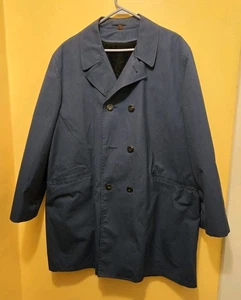 Koratron Vintage Blue Trench Coat Removable Lining Hidden Button Size 44R Dacron - Picture 1 of 20