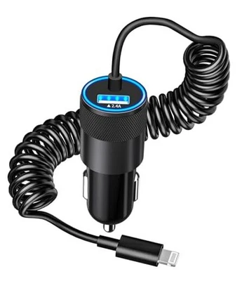 【Certificado MFi】Cargador de coche iPhone rápido 6 pies Lightning Coiled cerámica negro Foto 1 de 4