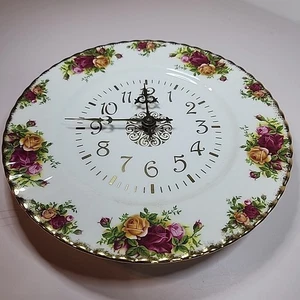 Vintage Royal Albert Old Country Rose Bone China Wanduhr 22K Gold England 10" EUC - Bild 1 von 5