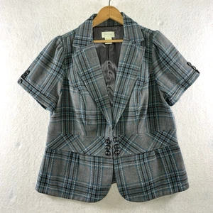 Maurices Womens Y2K Plaid Blazer Sz 16 Academia Preppy Career Puff Sleeve - Picture 1 of 11