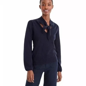 J. Suéter de cachemir Crew Everyday con cuello corbata ojo de cerradura negro talla M - Imagen 1 de 11