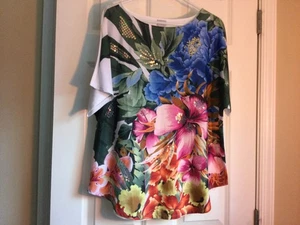 Chicos 3 Blumen Top Shirt Pailletten Strick Kurzarm Baumwolle Strick - Bild 1 von 4