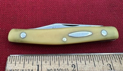 Vintage Schrade Walden 835Y USA 3 Blade Stockman Medium Yellow Pocketknife - Image 1 of 4