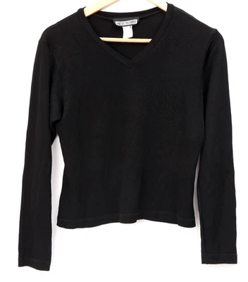 Weston Wear Women's Black Nylon Long Sleeve V Neck Shirt Made in the USA Size M - Image 1 of 4