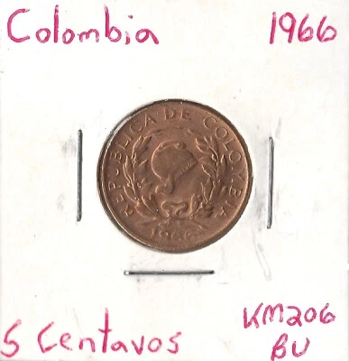 Coin Colombia 5 Centavos 1966 KM206 - Image 1 of 3