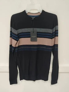 Neu mit Etikett Ted Baker London SWIFTIE gestreifter Pullover mit Rundhalsausschnitt marineblau $ 195 Gr. 1 3C495 - Bild 1 von 3