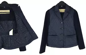Women's Burberry Brit Quilted Jacket Navy Button Blazer Sport Coat Size L - Picture 1 of 24