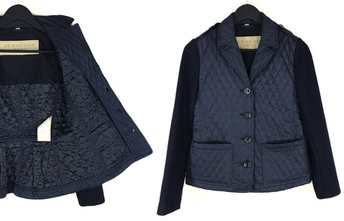 Giacca trapuntata donna Burberry Brit blu navy bottoni blazer cappotto sportivo taglia L