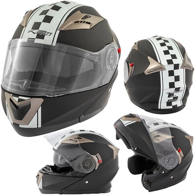Casco Modulare Moto Doppia Visiera Omologato ECE 22 Grafica Nero Opaco - Immagine 1 di 3