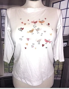 Christopher & Banks PxL NWT Birds of a Feather Graphic Shirt Pullover Ivory - Picture 1 of 6