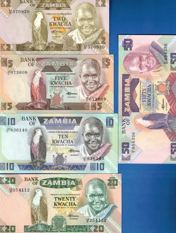 Zambia P-24 P-25 P-26 P-27 P-28 World Paper Money Uncirculated Banknotes SET-6 Cover