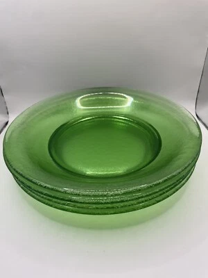 "4 vajilla de vidrio martillado verde reciclado de gran tamaño con tazón poco profundo 10 1/2""" Foto 1 de 4