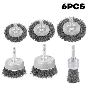 6Pcs Stainless Steel Wire Brush Wheel Cup Brush Set for Drill Kit & Rotary Tool 