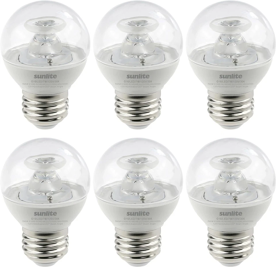 6Pack G16 Dimmable Clear Globe Light Bulb, E26 Medium Base, 7 Watts (60W), 3000K - Image 1 of 1