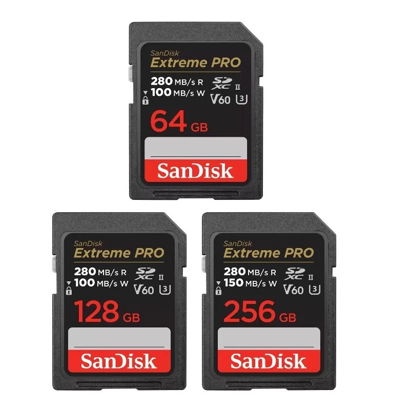 New Sandisk Extreme PRO 64GB 128GB 256GB SDXC SD Card UHS-II Class 10 U3 280MB/s - Image 1 of 1