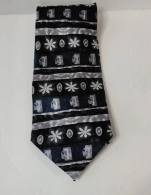 Cocktail Collection 100% Silk Tie black blue silver geometric long 60" x 3 3/4" - Image 1 of 4