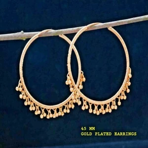 NEW PAIR OF BIG GOLD PLATED HOOP EARRINGS LARGE CIRCLE CREOLE CHIC HOOPS GIFT UK - Picture 1 of 3