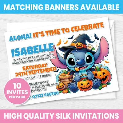PERSONALISED STITCH BIRTHDAY PARTY INVITATIONS HALLOWEEN INVITES STITCH INVITES - Image 1 of 4