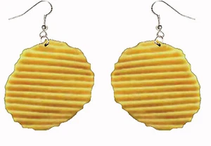 Huge Realistic POTATO CHIPS Funky EARRINGS Crazy Snack Junk Food Novelty Jewelry - Picture 1 of 2