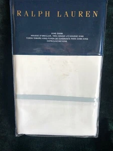 Ralph Lauren PALMER Percale KING Sham NIP MSRP$130 White/Oxford Blue Trim - Picture 1 of 6