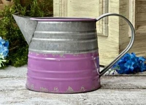 NEW FARMHOUSE PITCHER DEEP PINK Country Rustic Metal Vase Distressed 4"Hx7"W - Picture 1 of 2