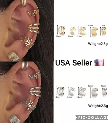 Nuevo 5 piezas Oro Plata Color Metal Oreja Brazalete No Perforante Pendientes Pendientes Joyería Foto 1 de 4