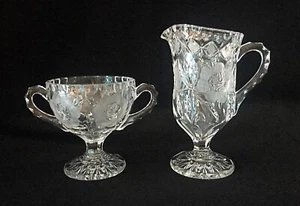 VTG ABCG CUT GLASS PEDESTAL OPEN SUGAR BOWL AND CREAMER - Picture 1 of 5