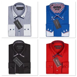 MENS SHIRT SMART CASUAL FORMAL RED DOUBLE COLLAR LONGSLEEVE - NEW IN - Picture 1 of 16
