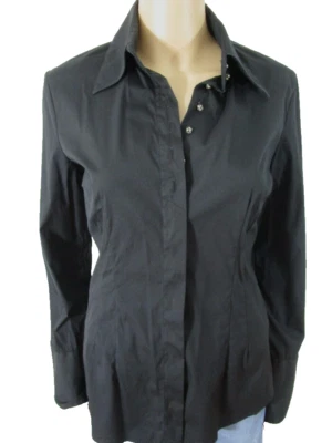 Blusa Walter Voulaz Italia Negra Mezcla Algodón Elástico Cristal Botón 42 Foto 1 de 4