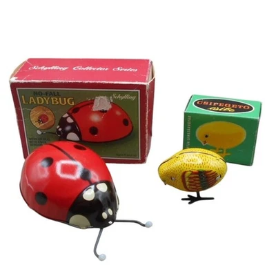 Tin Wind-Up Toy Lot NO WINDING Keys: Schylling No-Fall Ladybug & Pecking Chicken - Image 1 of 4