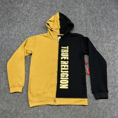 True Religion Hoodie Boys Medium Black Yellow Zip Sweatshirt Colorblock Logo - Image 1 of 4