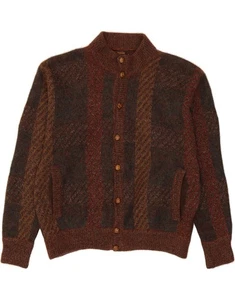 VINTAGE Mens Cardigan Sweater Large Brown Check Wool OM10 - Picture 1 of 3