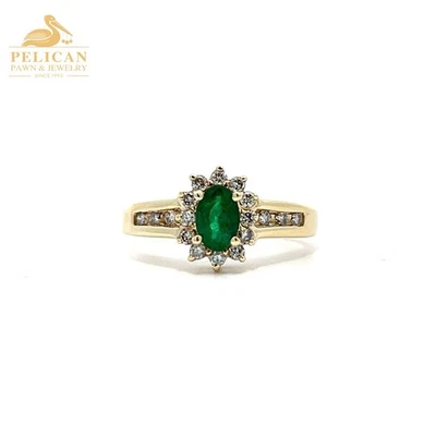 Anillo de diamantes y piedras de dama esmeralda 18 diamantes .120 quilates T.W. 10K (PPJ053048) Foto 1 de 4