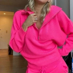 Filoro Stella Cashmere Textured Half Zip Sweater | Dayglo Pink | Size M - Picture 1 of 6
