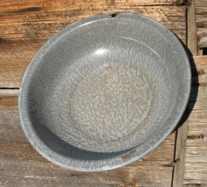 Vintage Gray Enamelware Graniteware 11" Wash Bowl Basin Farmhouse - Picture 1 of 10