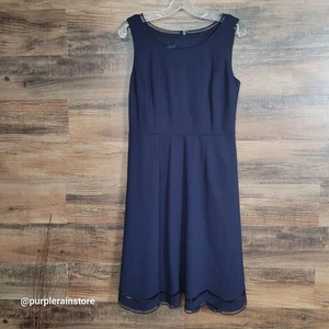 Talbots Ladder Trim Ponte Fit & Flare Dress Size 6 Scalloped Hem Navy Preppy NWT - Picture 1 of 8
