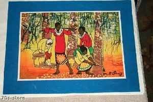 Tropical Lithograph Folk Art in style of PAUL GAUGUIN - Picture 1 of 2