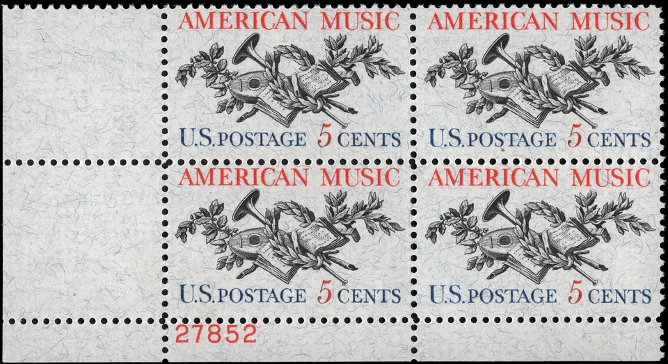 US Scott # 1252, American Music, Plate Block of (4) 1964 5¢ Stamps, MNH - Image 1 of 1