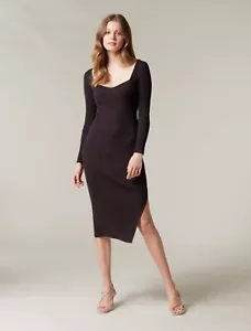 Forever New Dress Size 10 Ribbed Knit Bodycon Long Sleeve Burgundy Winter - Picture 1 of 7