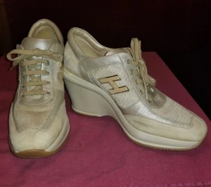 Hogan Wedge Lace up Sneakers. Canvas and Suede. EUC. - Picture 1 of 7