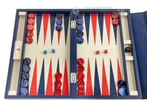 Nuevo 15" Zaza & Sacci Pequeño Cuero Backgammon Set - Estuche de Viaje Azul - Imagen 1 de 12