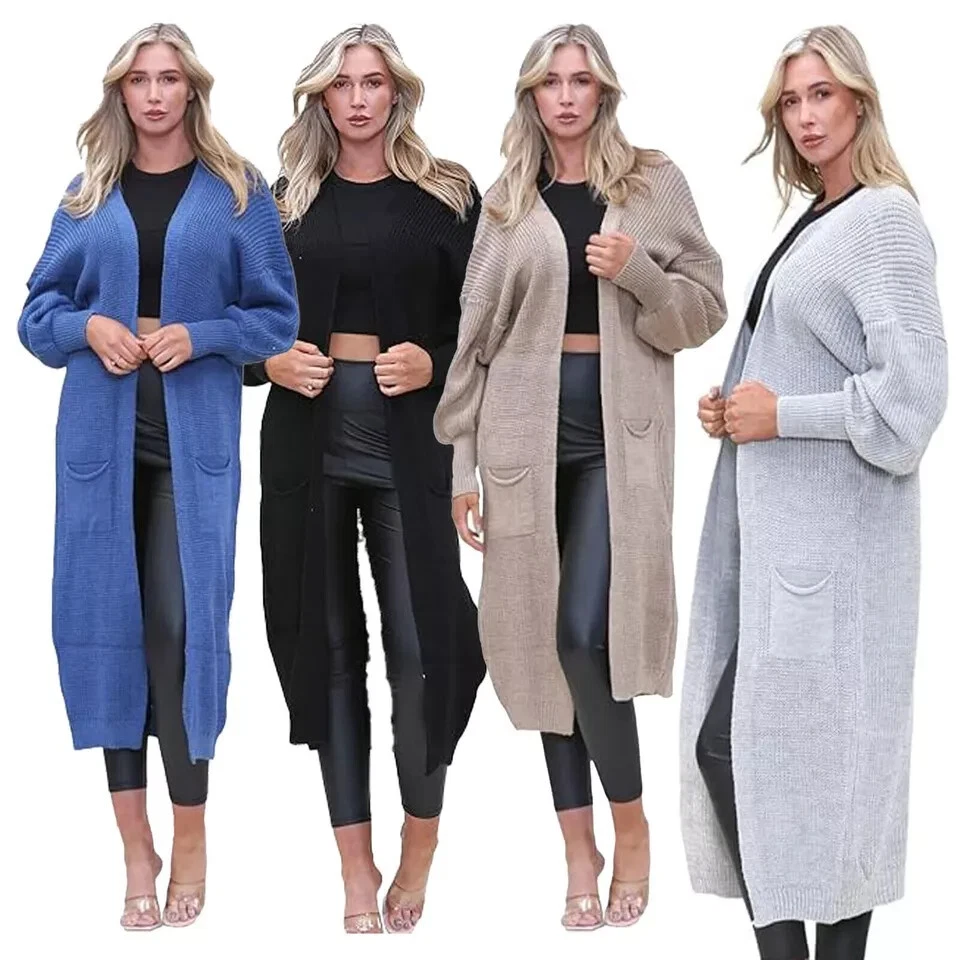 Ladies Cardigan Chunky Knitted Oversized Women Balloon Sleeve Long Maxi Cardigan - Image 1 of 1